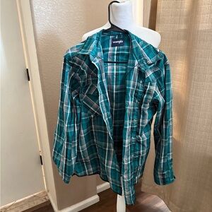 Wrangler Teal Plaid Button-Up Shirt western style